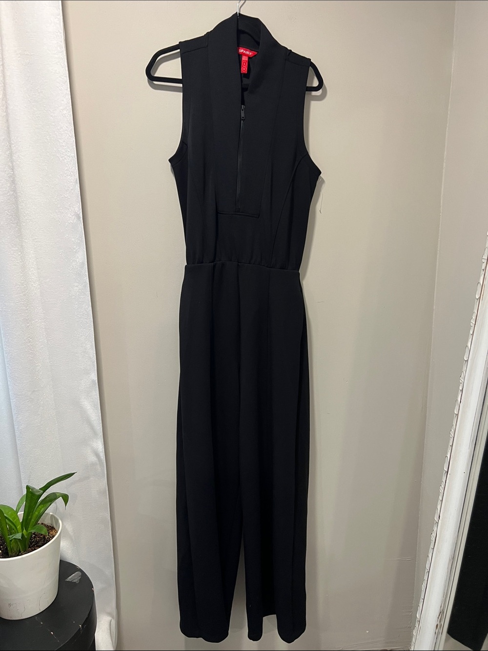 SPANX AirEssentials Draped Jumpsuit Black Sleeveless Wide-Leg Zip-Front - XLarge - Picture 4 of 9